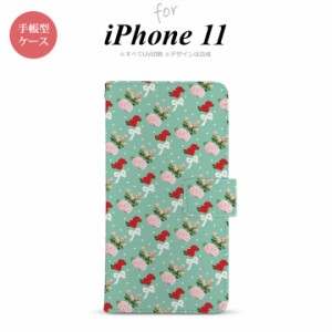 iPhone11 iPhone11 手帳型スマホケース カバー 花柄 バラ リボン ターコイズ  nk-004s-i11-dr244