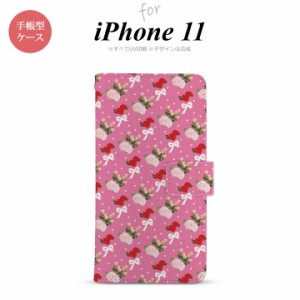 iPhone11 iPhone11 手帳型スマホケース カバー 花柄 バラ リボン ピンク ビビット  nk-004s-i11-dr262