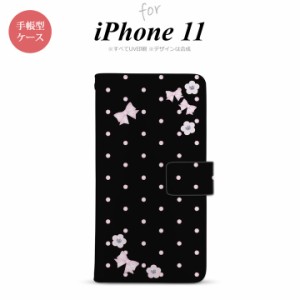 iPhone11 iPhone11 手帳型スマホケース カバー 花柄 ドット リボン 黒  nk-004s-i11-dr352