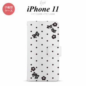 iPhone11 iPhone11 手帳型スマホケース カバー 花柄 ドット リボン 白  nk-004s-i11-dr353