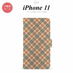 iPhone11 iPhone11 手帳型スマホケース カバー バイアスチェック ベージュ 赤  nk-004s-i11-dr445