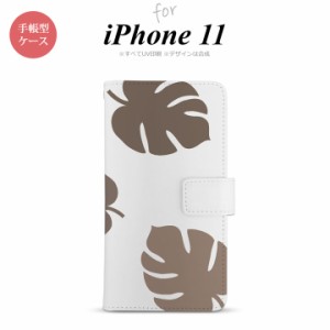 iPhone11 iPhone11 手帳型スマホケース カバー モンステラ クリア 茶  nk-004s-i11-dr456