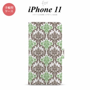 iPhone11 iPhone11 手帳型スマホケース カバー ダマスク クリア 茶 緑  nk-004s-i11-dr459