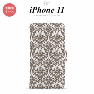 iPhone11 iPhone11 手帳型スマホケース カバー ダマスク クリア 茶  nk-004s-i11-dr461