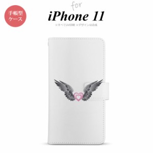 iPhone11 iPhone11 手帳型スマホケース カバー 黒翼 ハート ピンク  nk-004s-i11-dr465