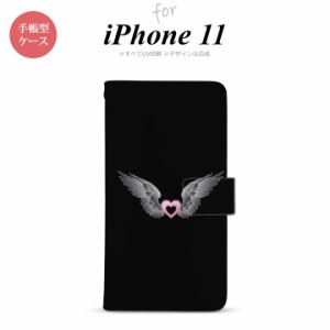 iPhone11 iPhone11 手帳型スマホケース カバー 黒翼 ハート 黒 ピンク  nk-004s-i11-dr467