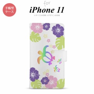 iPhone11 iPhone11 手帳型スマホケース カバー ホヌ ハイビスカス クリア  nk-004s-i11-dr685