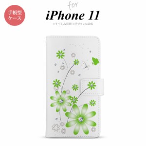 iPhone11 iPhone11 手帳型スマホケース カバー 花柄 ガーベラ 緑  nk-004s-i11-dr803