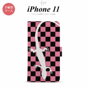 iPhone11 iPhone11 手帳型スマホケース カバー トカゲ 市松 ピンク  nk-004s-i11-dr863