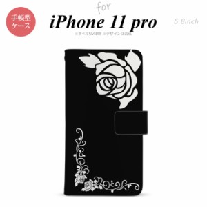 iPhone11Pro iPhone11 Pro 手帳型スマホケース カバー バラ 黒 白  nk-004s-i11p-dr1068