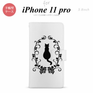 iPhone11Pro iPhone11 Pro 手帳型スマホケース カバー 猫とバラ  nk-004s-i11p-dr1142