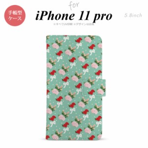 iPhone11Pro iPhone11 Pro 手帳型スマホケース カバー 花柄 バラ リボン ターコイズ  nk-004s-i11p-dr244