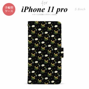 iPhone11Pro iPhone11 Pro 手帳型スマホケース カバー 花柄 バラ ドット 小 黒  nk-004s-i11p-dr250