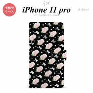 iPhone11Pro iPhone11 Pro 手帳型スマホケース カバー 花柄 バラ リボン 黒  nk-004s-i11p-dr257