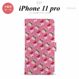 iPhone11Pro iPhone11 Pro 手帳型スマホケース カバー 花柄 バラ リボン ピンク ビビット  nk-004s-i11p-dr262