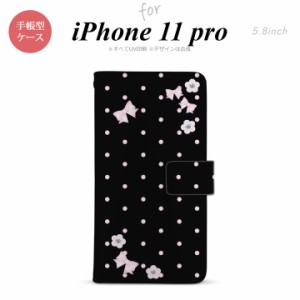 iPhone11Pro iPhone11 Pro 手帳型スマホケース カバー 花柄 ドット リボン 黒  nk-004s-i11p-dr352