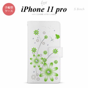 iPhone11Pro iPhone11 Pro 手帳型スマホケース カバー 花柄 ガーベラ 緑  nk-004s-i11p-dr803