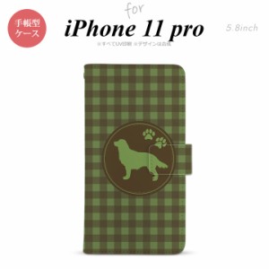 iPhone11Pro iPhone11 Pro 手帳型スマホケース カバー 犬 ゴールデン レトリバー 緑  nk-004s-i11p-dr812