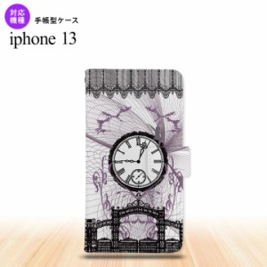 i13 iPhone13 手帳型スマホケース 全面印刷 時計 妖精 黒 人気 おしゃれ スマート シンプル  nk-004s-i13-dr1256