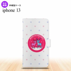 i13 iPhone13 手帳型スマホケース 全面印刷 トナカイ ワッペン ピンク 人気 おしゃれ スマート シンプル  nk-004s-i13-dr621