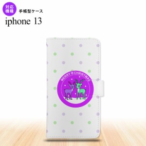 i13 iPhone13 手帳型スマホケース 全面印刷 トナカイ ワッペン 紫 人気 おしゃれ スマート シンプル  nk-004s-i13-dr623