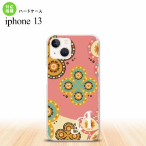 i13 iPhone13 ケース ハードケース エスニック 花柄 ピンク ベージュ +アルファベット iPhone13専用 スマホケース おしゃれ スマート シ