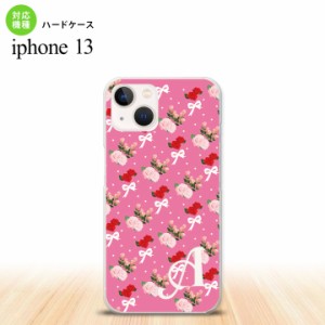 i13 iPhone13 ケース ハードケース 花柄 バラ リボン ピンク ビビット +アルファベット iPhone13専用 スマホケース おしゃれ スマート シ