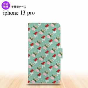 iPhone13 Pro iPhone13Pro 手帳型スマホケース カバー 花柄 バラ リボン ターコイズ iPhone13 Pro専用 nk-004s-i13p-dr244