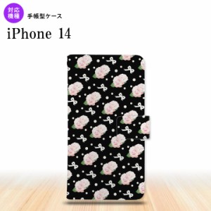 iPhone14 iPhone14 手帳型スマホケース カバー 花柄 バラ リボン 黒 2022年 9月発売 nk-004s-i14-dr257