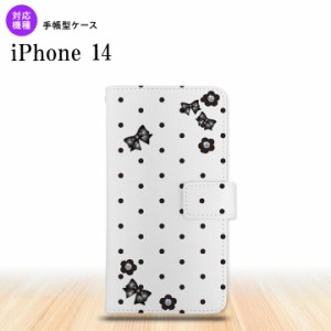 iPhone14 iPhone14 手帳型スマホケース カバー 花柄 ドット リボン 白 2022年 9月発売 nk-004s-i14-dr353