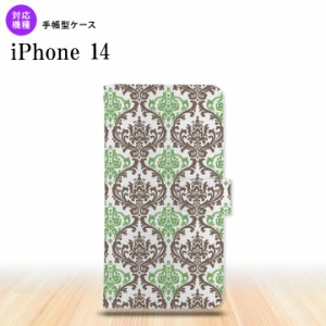 iPhone14 iPhone14 手帳型スマホケース カバー ダマスク クリア 茶 緑 2022年 9月発売 nk-004s-i14-dr459