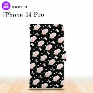 iPhone14 Pro iPhone14 Pro 手帳型スマホケース カバー 花柄 バラ リボン 黒  nk-004s-i14p-dr257