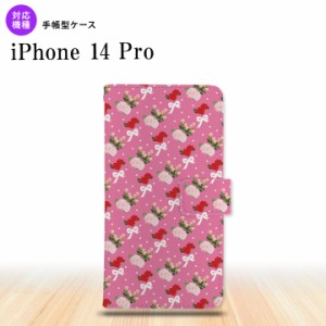 iPhone14 Pro iPhone14 Pro 手帳型スマホケース カバー 花柄 バラ リボン ピンク ビビット  nk-004s-i14p-dr262