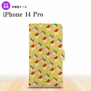 iPhone14 Pro iPhone14 Pro 手帳型スマホケース カバー 花柄 バラ リボン 黄  nk-004s-i14p-dr263