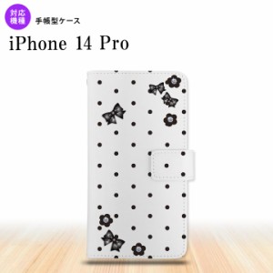 iPhone14 Pro iPhone14 Pro 手帳型スマホケース カバー 花柄 ドット リボン 白  nk-004s-i14p-dr353