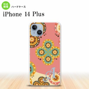 I14PL iPhone14 plus スマホケース 背面ケース ハードケース エスニック 花柄 ピンク ベージュ +アルファベット メンズ レディース nk-i1