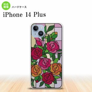 I14PL iPhone14 plus 背面ケース カバー ステンドグラス風 おしゃれ バラ ピンク ステンドグラス風 かわいい おしゃれ 背面ケース nk-i14