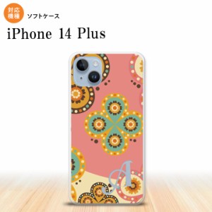 I14PL iPhone14 plus スマホケース 背面ケースソフトケース エスニック 花柄 ピンク ベージュ +アルファベット メンズ レディース nk-i14