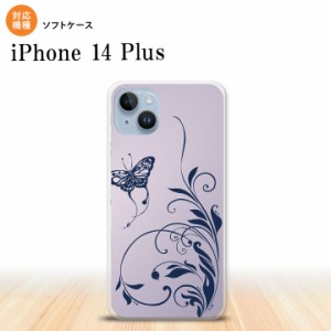 I14PL iPhone14 plus スマホケース 背面ケースソフトケース 蝶と草 紫 メンズ レディース nk-i14pl-tp1634