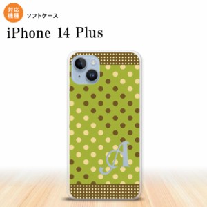 I14PL iPhone14 plus スマホケース 背面ケースソフトケース ドット 水玉 C 緑 茶 +アルファベット メンズ レディース nk-i14pl-tp1656i