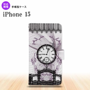 iPhone15 iPhone15 手帳型スマホケース カバー 時計 妖精 黒 2023年 9月発売 nk-004s-i15-dr1256