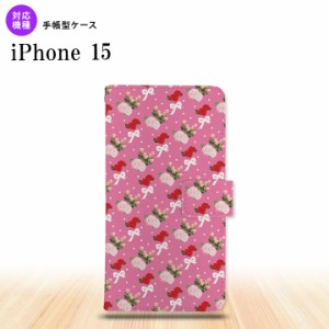 iPhone15 iPhone15 手帳型スマホケース カバー 花柄 バラ リボン ピンク ビビット 2023年 9月発売 nk-004s-i15-dr262