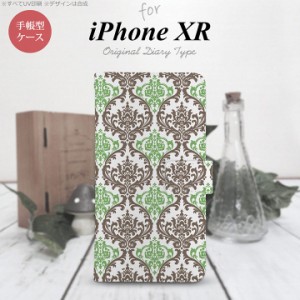 iPhone XR 手帳型 スマホ ケース カバー アイフォン ダマスク柄 茶×緑 nk-004s-ipxr-dr459