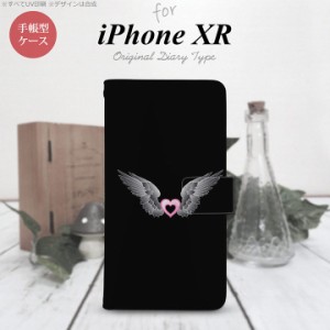 iPhone XR 手帳型 スマホ ケース カバー アイフォン 翼(ハート) 黒×黒 nk-004s-ipxr-dr467