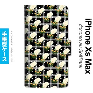 iPhoneXsMax iPhone XS Max 手帳型スマホケース カバー 花柄 バラ チェック 黒  nk-004s-ixm-dr253