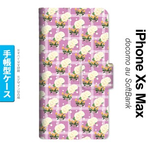 iPhoneXsMax iPhone XS Max 手帳型スマホケース カバー 花柄 バラ チェック ピンク  nk-004s-ixm-dr255