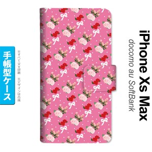 iPhoneXsMax iPhone XS Max 手帳型スマホケース カバー 花柄 バラ リボン ピンク ビビット  nk-004s-ixm-dr262