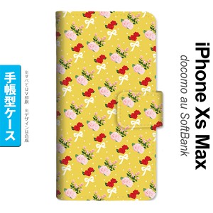 iPhoneXsMax iPhone XS Max 手帳型スマホケース カバー 花柄 バラ リボン 黄  nk-004s-ixm-dr263