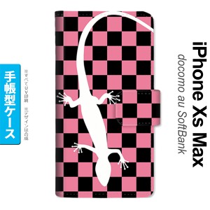 iPhoneXsMax iPhone XS Max 手帳型スマホケース カバー トカゲ 市松 ピンク  nk-004s-ixm-dr863