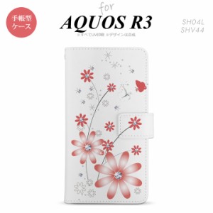 SH-01M/SHV44 AQUOS R3 手帳型スマホケース カバー 花柄 ガーベラ 透明 赤  nk-004s-r3-dr072